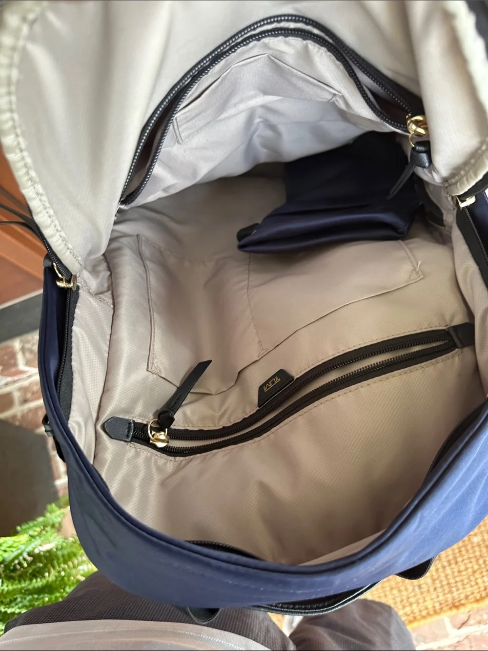 Tumi Navy Backpack with Gold-Tone Hardware